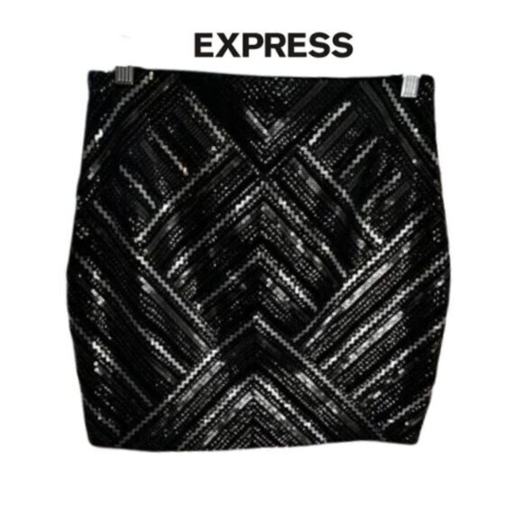 Express Sequin Embellished Mini Skirt Black Small - Picture 1 of 3